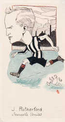 Jock Rutherford, Newcastle United, tegning for et sett med sigarettkort, 1907 (penn og blekk på kort)